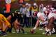 COLUMBIA, MO - OCTOBER 13: Center Barrett Jones #75 and the Alabama Crimson Tide face off against the Missouri Tigers during the game at Faurot Field/Memorial Stadium on October 13, 2012 in Columbia, Missouri. (Photo by Jamie Squire/Getty Images)