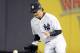 Oct 13, 2012; Bronx, NY, USA; New York Yankees right fielder Nick Swisher is unable to field a ball hit for a RBI single by Detroit Tigers designated hitter Delmon Young (not pictured) in the 6th inning during game one of the 2012 ALCS at Yankee Stadium. Mandatory Credit: Robert Deutsch-USA TODAY Sports