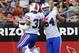 GLENDALE, AZ - OCTOBER 14: Jairus Byrd #31 and teammate Kyle Moore #54 of the Buffalo Bills celebrate an interception against the Arizona Cardinals at University of Phoenix Stadium on October 14, 2012 in Glendale, Arizona. Buffalo won 19-16. (Photo by Norm Hall/Getty Images)