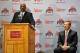 COLUMBUS, OH - NOVEMBER 28: Athletics Director Gene Smith of The Ohio State University introduces Urban Meyer as the 24th head coach in Ohio State football history at a press conference on November 28, 2011 in Columbus, Ohio. (Photo by Jamie Sabau/Getty Images)