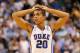 GREENSBORO, NC - MARCH 16: Andre Dawkins #20 of the Duke Blue Devils reacts in the second half while taking on the Lehigh Mountain Hawks during the second round of the 2012 NCAA Men's Basketball Tournament at Greensboro Coliseum on March 16, 2012 in Greensboro, North Carolina. (Photo by Mike Ehrmann/Getty Images)