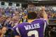 Sep 9, 2012; Minneapolis, MN, USA; Minnesota Vikings kicker Blair Walsh (3) salutes the crowd following the game against the Jacksonville Jaguars at the Metrodome. The Vikings defeated the Jaguars 26-23 in overtime. Mandatory Credit: Brace Hemmelgarn-US PRESSWIRE