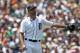 DETROIT, MI - JUNE 03: Justin Verlander #35 of the Detroit Tigers reacts after giving up a lead off home run to Derek Jeter #2 of the New York Yankees during the game at Comerica Park on June 3, 2012 in Detroit, Michigan.The Yankees defeated the Tigers 5-1. (Photo by Leon Halip/Getty Images)