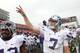 AMES, IA- OCTOBER 13: Quarterback Collin Klein #7 of the Kansas State Wildcats waves to fans in the crowd after defeating the Iowa State Cyclones 27-21 on October 13, 2012 at Jack Trice Stadium in Ames, Iowa. (Photo by Matthew Holst/Getty Images)