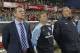 KRUSEVAC, SERBIA - OCTOBER 16: Head coach Stuart Pearce (L) of England and assistant Steve Wigley sing the national anthem prior the Under 21 European Championship Play Off second leg match between Serbia U21 and England U21 at Stadium Mladost on October 16, 2012 in Krusevac, Serbia. (Photo by Srdjan Stevanovic/Getty Images)