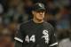 CHICAGO, IL - SEPTEMBER 27: Jake Peavy #44 of the Chicago White Sox reacts after walking a batter in the 8th inning against the Tampa Bay Rays at U.S. Cellular Field on September 27, 2012 in Chicago, Illinois. The Rays defeated the White Sox 3-2. (Photo by Jonathan Daniel/Getty Images)