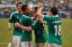 Jun 3, 2012; Arlington, TX, USA; Mexico forward Giovani dos Santos (10) and forward Javier Chicharito Hernandez (14) and midfielder Andres Guardado (18) celebrate a goal against Brazil during the first half at Cowboys Stadium. Mexico shut out Brazil 2-0. Mandatory Credit: Jerome Miron-US PRESSWIRE