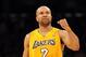 LOS ANGELES, CA - FEBRUARY 29: Derek Fisher #2 of the Los Angeles Lakers celebrates a score against the Minnesota Timberwolves during a 105-84 win at Staples Center on February 29, 2012 in Los Angeles, California. NOTE TO USER: User expressly acknowledges and agrees that, by downloading and or using this photograph, User is consenting to the terms and conditions of the Getty Images License Agreement. (Photo by Harry How/Getty Images)