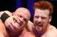 DURBAN, SOUTH AFRICA - JULY 08: The Celtic Warrior Sheamus locks up with the Big Red Monster Kane during the WWE Smackdown Live Tour at Westridge Park Tennis Stadium on July 08, 2011 in Durban, South Africa. (Photo by Steve Haag/Gallo Images/Getty Images)