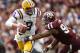 Oct 20, 2012; College Station, TX, USA; Texas A&M Aggies defensive lineman Damontre Moore (94) hits LSU Tigers quarterback Zach Mettenberger (8) during the third quarter at Kyle Field. Mandatory Credit: Thomas Campbell