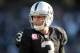 Oct 21, 2012; Oakland, CA, USA; Oakland Raiders quarterback Carson Palmer (3) reacts during the game against the Jacksonville Jaguars at O.co Coliseum. The Raiders defeated the Jaguars in overtime 26-23. Mandatory Credit: Kirby Lee/Image of Sport-US PRESSWIRE
