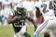 MIAMI GARDENS, FL - SEPTEMBER 23: Shonn Greene #23 of the New York Jets runs with the ball against the Miami Dolphins in the overtime period on September 23, 2012 at Sun Life Stadium in Miami Gardens, Florida. The Jets defeated the Dolphins 23-20 in overtime. (Photo by Joel Auerbach/Getty Images)