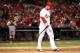 ST LOUIS, MO - OCTOBER 19: Matt Holliday #7 of the St. Louis Cardinals reacts after striking out in the third inning against the San Francisco Giants in Game Five of the National League Championship Series at Busch Stadium on October 19, 2012 in St Louis, Missouri. (Photo by Dilip Vishwanat/Getty Images)