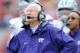 Oct 13, 2012; Ames, Iowa, USA; Kansas State Wildcats head coach Bill Snyder (left) looks up at a replay during the second half against the Iowa State Cyclones at Jack Trice Stadium. Kansas State defeated Iowa State 27-21. Mandatory Credit: Peter G. Aiken-US PRESSWIRE