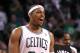 BOSTON, MA - JUNE 03: Paul Pierce #34 of the Boston Celtics reacts against the Miami Heat in Game Four of the Eastern Conference Finals in the 2012 NBA Playoffs on June 3, 2012 at TD Garden in Boston, Massachusetts. NOTE TO USER: User expressly acknowledges and agrees that, by downloading and or using this photograph, User is consenting to the terms and conditions of the Getty Images License Agreement. (Photo by Jim Rogash/Getty Images)