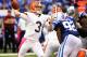 Oct. 21, 2012; Indianapolis, IN, USA; Cleveland Browns quarterback Brandon Weeden (3) drops back to pass in the second half of their game against the Colts. The Colts went on to win, 17-13. Mandatory Credit: Thomas J. Russo-US PRESSWIRE.
