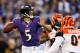 BALTIMORE, MD - SEPTEMBER 10: Quarterback Joe Flacco #5 of the Baltimore Ravens throws a pass against the Cincinnati Bengals during the first half at M&T Bank Stadium on September 10, 2012 in Baltimore, Maryland. (Photo by Rob Carr/Getty Images)