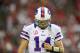 Oct. 14, 2012; Glendale, AZ, USA; Buffalo Bills quarterback (14) Ryan Fitzpatrick against the Arizona Cardinals at University of Phoenix Stadium. The Bills defeated the Cardinals 19-16 in overtime. Mandatory Credit: Mark J. Rebilas-US PRESSWIRE