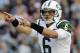 October 21, 2012; Foxboro, MA USA; New York Jets quarterback Mark Sanchez (6) points to the defense during the first quarter against the New England Patriots at Gillette Stadium. Mandatory Credit: Bob DeChiara-US PRESSWIRE