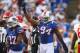 BUFFALO, NY - SEPTEMBER 16: Mario Williams #94 of the Buffalo Bills celebrates a fumble recovery during an NFL game against the Kansas City Chiefs at Ralph Wilson Stadium on September 16, 2012 in Orchard Park, New York. (Photo by Tom Szczerbowski/Getty Images)