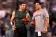 EAST RUTHERFORD, NJ - OCTOBER 08: (L-R) Tim Tebow #15 and Mark Sanchez #6 of the New York Jets talk during warm ups against the Houston Texans at MetLife Stadium on October 8, 2012 in East Rutherford, New Jersey. (Photo by Alex Trautwig/Getty Images)