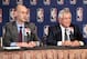 NEW YORK, NY - OCTOBER 25: Adam Silver (L), Deputy Commissioner of the NBA, speaks to the media following the NBA Board of Governors Meeting, during which Commissioner David Stern (R) outlined his plans to step down in February 2014 and nominate Silver as his successor, at the St. Regis hotel on October 25, 2012 in New York City. NOTE TO USER: User expressly acknowledges and agrees that, by downloading and/or using this Photograph, user is consenting to the terms and conditions of the Getty Images License Agreement. (Photo by Alex Trautwig/Getty Images)