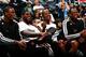 ATLANTA, GA - OCTOBER 07: Chris Bosh #1, LeBron James #6, Ray Allen #34 and Dwyane Wade #3 of the Miami Heat enjoy a laugh as they watch the game against the Atlanta Hawks at Philips Arena on October 7, 2012 in Atlanta, Georgia. NOTE TO USER: User expressly acknowledges and agrees that, by downloading and or using this photograph, User is consenting to the terms and conditions of the Getty Images License Agreement. (Photo by Kevin C. Cox/Getty Images)
