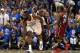 Jun 12, 2012; Oklahoma City, OK, USA; Oklahoma City Thunder guard James Harden (13) reacts after hitting a three pint shot against the Miami Heat during the second quarter of game one in the 2012 NBA Finals at the Chesapeake Energy Arena. Mandatory Credit: Derick E. Hingle-US PRESSWIRE