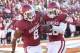 NORMAN, OK - OCTOBER 20: Running back Dominique Whaley #8 and running back Damien Williams #26 of the Oklahoma Sooners warm up before the game against the Kansas Jayhawks on October 20, 2012 at Gaylord Family-Oklahoma Memorial Stadium in Norman, Oklahoma. Oklahoma defeated Kansas 52-7. (Photo by Brett Deering/Getty Images)