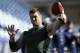 October 21, 2012; Foxboro, MA USA; New York Jets quarterback Tim Tebow (15) throws a pass during warmups prior to a game against the New England Patriots at Gillette Stadium. Mandatory Credit: Bob DeChiara-US PRESSWIRE