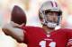 SAN FRANCISCO, CA - OCTOBER 18: Quarterback Alex Smith #11 of the San Francisco 49ers throws before a game against the Seattle Seahawks on October 18, 2012 at Candlestick Park in San Francisco, California. The 49ers won 13-6. (Photo by Brian Bahr/Getty Images)