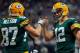 ST LOUIS, MO - OCTOBER 21: Wide receiver Jordy Nelson #87 of the Green Bay Packers and quarterback Aaron Rodgers #12 of the Green Bay Packers celebrate their three yard touchdown reception against the St. Louis Rams in the first quarter at Edward Jones Dome on October 21, 2012 in St Louis, Missouri. The Packers defeated the Rams 30-20. (Photo by Doug Pensinger/Getty Images)