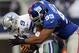 ARLINGTON, TX - OCTOBER 28: Tony Romo #9 of the Dallas Cowboys is sacked by Chris Canty #99 of the New York Giants at Cowboys Stadium on October 28, 2012 in Arlington, Texas. (Photo by Ronald Martinez/Getty Images)