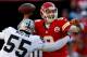 KANSAS CITY, MO - OCTOBER 28: Quarterback Brady Quinn #9 of the Kansas City Chiefs is sacked by middle linebacker Rolando McClain #55 of the Oakland Raiders during the game at Arrowhead Stadium on October 28, 2012 in Kansas City, Missouri. (Photo by Jamie Squire/Getty Images)