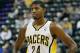 Oct 20, 2012; Indianapolis, IN, USA; Indiana Pacers small forward Paul George (24) on the free throw line against the Memphis Grizzlies at Bankers Life Fieldhouse. Mandatory Credit: Pat Lovell-US PRESSWIRE