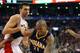 TORONTO, CANADA - OCTOBER 31: David West #21 of the Indiana Pacers drives to the net past Andrea Bargnani #7 of the Toronto Raptors on October 31, 2012 at the Air Canada Centre in Toronto, Canada. NOTE TO USER: User expressly acknowledges and agrees that, by downloading and or using this photograph, User is consenting to the terms and conditions of the Getty Images License Agreement. (Photo by David Sandford/Getty
Images)