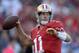Oct 18, 2012; San Francisco, CA, USA; San Francisco 49ers quarterback Alex Smith (11) throws a pass against the Seattle Seahawks at Candlestick Park. Mandatory Credit: Kirby Lee/Image of Sport-US PRESSWIRE