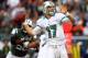 EAST RUTHERFORD, NJ - OCTOBER 28: Ryan Tannehill #17 of the Miami Dolphins drops back to pass as Bryan Thomas #58 of the New York Jets defends on October 28, 2012 at MetLife Stadium in East Rutherford, New Jersey. (Photo by Elsa/Getty Images)