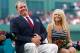 BOSTON, MA - AUGUST 03: Former Boston Red Sox pitcher Curt Schilling #38 sits with his wife, Shonda Schilling, while being inducted into the Red Sox Hall of Fame prior to the game against the Minnesota Twins during the game on August 3, 2012 at Fenway Park in Boston, Massachusetts. (Photo by Jared Wickerham/Getty Images)
