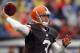 CLEVELAND, OH - OCTOBER 28: Quarterback Brandon Weeden #3 of the Cleveland Browns throws to a receiver against the San Diego Chargers at Cleveland Browns Stadium on October 28, 2012 in Cleveland, Ohio. (Photo by Matt Sullivan/Getty Images)