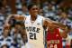 Nov 1, 2012; Durham, NC, USA; Duke Blue Devils forward Amile Jefferson (21) reacts after scoring against the Winston-Salem State Rams during the first half at Cameron Indoor Stadium. Mandatory Credit: Mark Dolejs-US PRESSWIRE