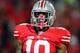 Oct 6, 2012; Columbus, OH, USA; Ohio State Buckeyes linebacker Ryan Shazier (10) against the Nebraska Cornhuskers at Ohio Stadium. Mandatory Credit: Andrew Weber-US PRESSWIRE