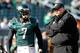 PHILADELPHIA, PA - JANUARY 01: Michael Vick (7) of the Philadelphia Eagles talks with head coach Andy Reid before the start of the Eagles game against the Washington Redskins at Lincoln Financial Field on January 1, 2012 in Philadelphia, Pennsylvania. (Photo by Rob Carr/Getty Images)