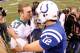 INDIANAPOLIS, IN - NOVEMBER 04: Ryan Tannehill #17 of the Miami Dolphins and Andrew Luck #12 of the Indianapolis Colts talk after a 23-20 colts win at Lucas Oil Stadium on November 4, 2012 in Indianapolis, Indiana. (Photo by Gregory Shamus/Getty Images)