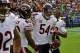 NASHVILLE, TN - NOVEMBER 04: Brian Urlacher #54 of the Chicago Bears is congratulated by teammates after scoring a touchdown on an interception against the Tennessee Titans at LP Field on November 4, 2012 in Nashville, Tennessee. (Photo by Frederick Breedon/Getty Images)