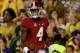 BATON ROUGE, LA - NOVEMBER 03: T.J. Yeldon #4 of Alabama celebrates after scoring a touchdown against LSU late in the fourth quarter at Tiger Stadium on November 3, 2012 in Baton Rouge, Louisiana. (Photo by Matthew Stockman/Getty Images)