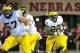 LINCOLN, NE - OCTOBER 27: Running back Fitzgerald Toussaint #28 of the Michigan Wolverineslooks for an opening i the Nebraska Cornhuskers defense during their game at Memorial Stadium on October 27, 2012 in Lincoln, Nebraska. Nebraska beat Michigan 23-9. (Photo by Eric Francis/Getty Images)
