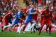 LONDON, ENGLAND - MAY 05: John Terry and Branislav Ivanovic of Chelsea are marked by the Liverpool defence during the FA Cup with Budweiser Final match between Liverpool and Chelsea at Wembley Stadium on May 5, 2012 in London, England. (Photo by Clive Mason/Getty Images)