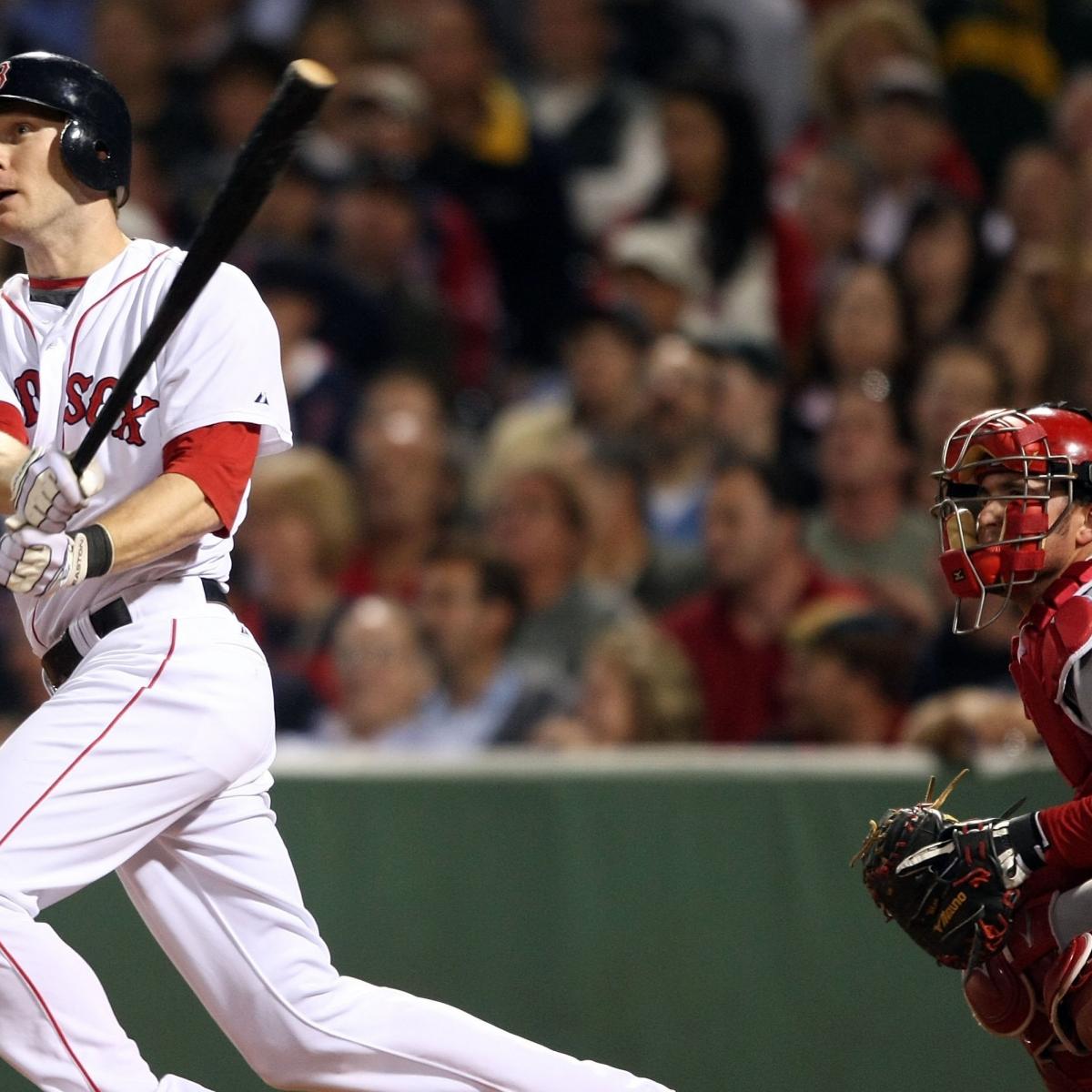 From left, Boston Red Sox left fielder Jason Bay, center fielder