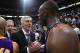SALT LAKE CITY - MAY 10: Kobe Bryant #24 of the Los Angeles Lakers talks with head coach Jerry Sloan of the Utah Jazz after Game Four of the Western Conference Semifinals of the 2010 NBA Playoffs on May 10, 2010 at Energy Solutions Arena in Salt Lake City, Utah. NOTE TO USER: User expressly acknowledges and agrees that, by downloading and or using this Photograph, user is consenting to the terms and conditions of the Getty Images License Agreement. (Photo by Jed Jacobsohn/Getty Images)